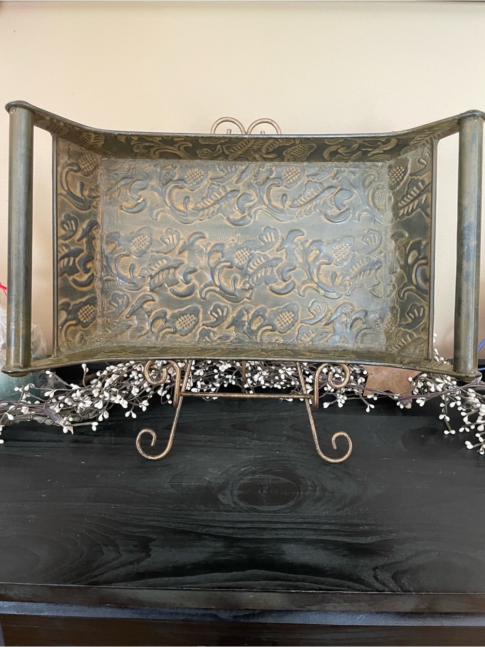 Decorative Antique-Style Brass Finish Metal Serving Tray - Gold/Bronze-17”x9.5”